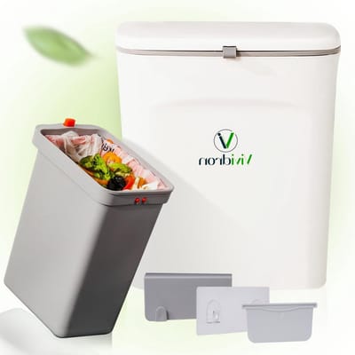Kleine compostemmer met deksel - 9 liter bio-afvalemmer - hangende vuilnisemmer - wit