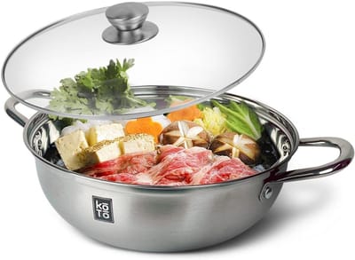 RVS Hot Pot (30 cm) met Glasdeksel - Geschikt voor Shabu Shabu, Grillen en Stomen