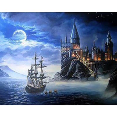 Peinture de diamant en point de croix, Kits de mosaïque de château d'île, broderie de motifs de diamant, décoration de la maison 20X30CM blue