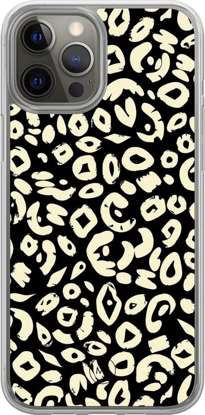 Hybride hoesje geschikt voor iPhone 12- Animal skin - Extra bescherming - Luxe beschermhoes - TPU case - Transparant, Zwart - Mooie Telefoonhoesjes