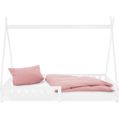 Kinderbed Tipi 90x200 cm wit gemaakt van dennenhout met uitvalbescherming en lattenbodem Houten bed ML design