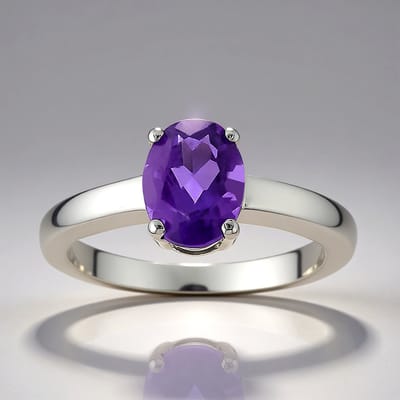 Cavill - Zilveren Ring met 1 04 ct Zambia Amethist - 925 Sterling Zilver Geplatineerd - Ovaal Slijpsel Paarse Edelsteen - Elegante Damesring