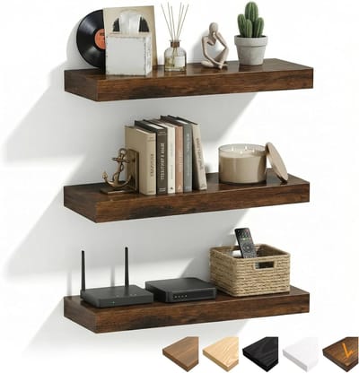 Wandplanken Set van 3, 40 cm Bruine Floating Shelves met Onzichtbare Steunen, MDF Wandplanken voor Badkamer, Slaapkamer en Woonkamer, 40 x 23.5 x 3.8 cm