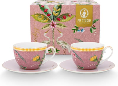 Pip Studio - La Majorelle - Set van 2 - Kopjes en schotels - Roze - Porselein - 280ml