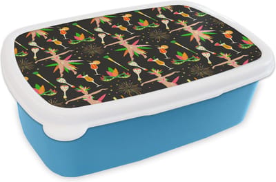 Broodtrommel Blauw - Lunchbox - Brooddoos - Brazilië - Carnaval - Patroon - 18x12x6 cm - Kinderen - Jongen