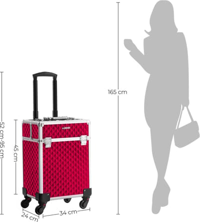 Cosmeticakoffer - Trolley - Make-upkoffer - Schmink-koffer - Met handgreep - Met 4 wielen - Roze