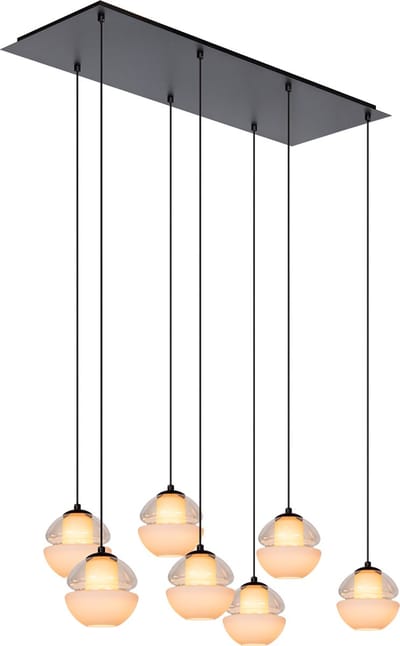 Atmooz - Reese 7 - Hanglamp - Rechthoekig - Zwart - Cognac en Opaalglas - 95 x 32 x 115 cm - Geïntegreerde LED - Dimbaar