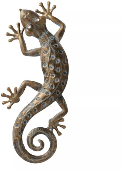 Gekko - Hagedis - Wanddecoratie - Muurdecoratie - 63x25x6cm - Goud - Metaal