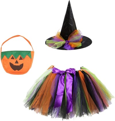 Betoverend Tovenaarskostuum voor Meisjes met Tulle Rok, Hoed en Accessoires voor Carnaval, Halloween en Cosplay Feesten