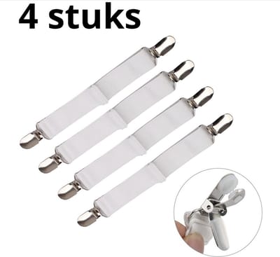Lakenspanners - Dekbedclips - Dekbed klemmen - Overtrekspanners - Lakenbretels - Lakenklemmen - Stevige klemmen - Verstelbaar - 4 stuks wit