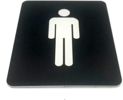 Deurbordje toilet - Toiletbordje met icoon (heren) - 10 x 12 cm (incl. dubbelzijdige tape) - zwart / wit | Geborstelde RVS-look toplaag | Gratis Verzending