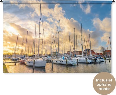 Wandkleed - Wanddoek - Zee - Zeilboot - Haven - 180x120 cm - Wandtapijt