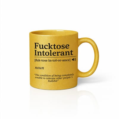 Gouden Mok – “Fucktose Intolerant” Woordenboek-Design – Grappige Sarcastische Koffiebeker voor Werk, Thuis & Attitude Fans – 330ml Keramische Mok