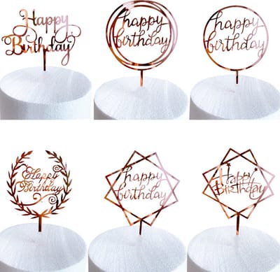 Happy Birthday TaartTopper Rose Goud TaartDecoratie Cake Topper Taart Topper Decoratie Verjaardag Versiering – 6 Stuks