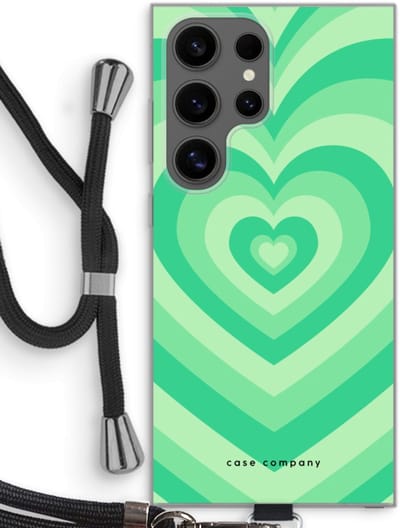 Case Company® - Hoesje met koord geschikt voor Samsung Galaxy S24 Ultra hoesje met Koord - Hart Groen - Telefoonhoesje met Zwart Koord - Bescherming aan alle Kanten en Over de Schermrand