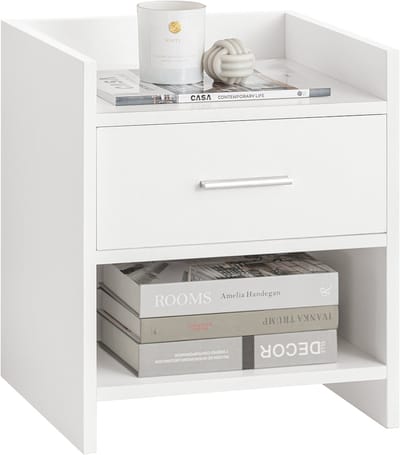 SoBuy FBT66-W Nachtkastje Wit – Bijzettafel met Lade en 2 Planken – Veelzijdig Salontafel voor Slaapkamer, Woonkamer & Hal – MDF