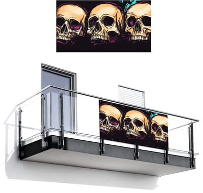 Balkonscherm 200x110 cm - Balkonposter Schedels - Graffiti - Neon - Balkon scherm decoratie - Balkonschermen - Balkondoek zonnescherm