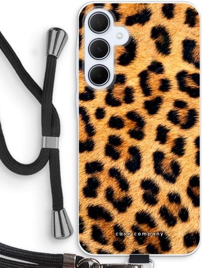 Case Company® - Hoesje met koord geschikt voor Samsung Galaxy A35 hoesje met Koord - Luipaard - Telefoonhoesje met Zwart Koord - Bescherming aan alle Kanten en Over de Schermrand