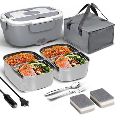 Boîte à lunch électrique Chauffage alimentaire pour le travail Chauffe-plat pour voiture camion Contenants extérieurs Boîte à lunch chauffante portable Adultes Camping W330WW-2&1 black
