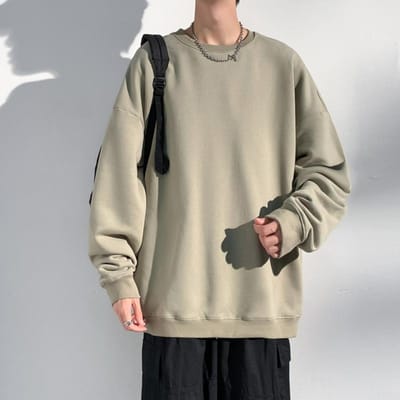 Heren Trui met Lange Mouwen Los en Veelzijdig Casual Ronde Hals Pullover Basis Shirt Effen Kleur Jongens op Kleding 3XL gray