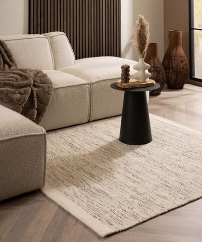 Wollen vloerkleed vierkant - Ulstein wit/zwart 120x120