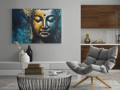 Canvas Schilderij - Boeddha - Standbeeld - Wanddecoratie - 60x40x2 cm