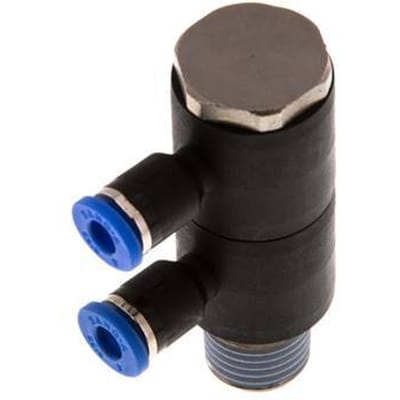 4mm x R1/4'' 2-way Manifold Messing/PA 66 Insteekfitting Buitendraad Draaibaar NBR