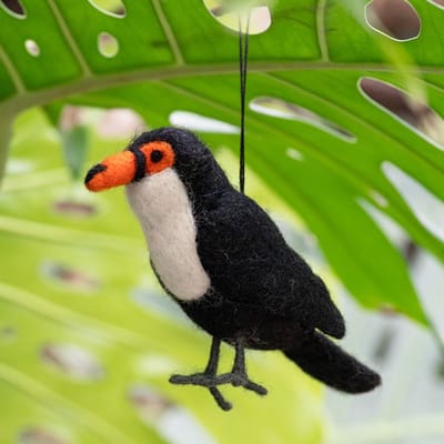 Toekan Vogel Vilt -Zwart/Wit/Oranje - Homedeco Hanger- 15x8cm - Fairtrade