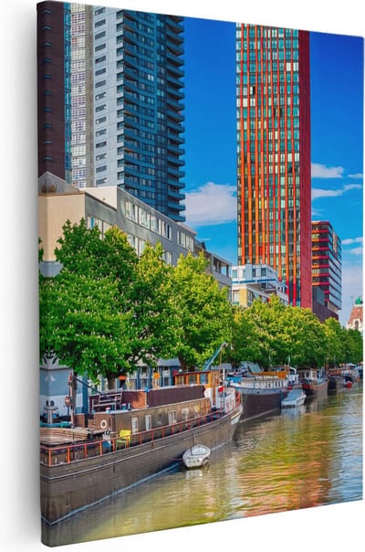 Artaza Canvas Schilderij Skyline Rotterdam - 40x50 cm - Wanddecoratie Wereldstad - Muurdecoratie Haven - Kamer Accessoires Woonkamer