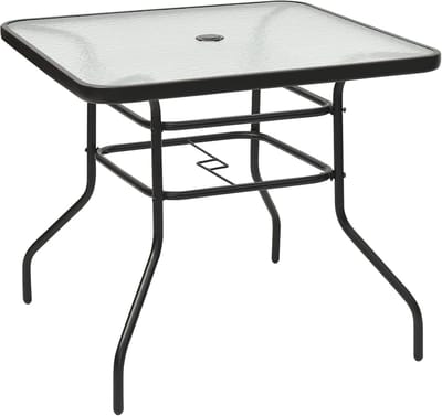 Vierkante bijzettafel met glasplaat en metalen frame - Ideaal voor balkon, terras en tuin - Belastbaar tot 80 kg