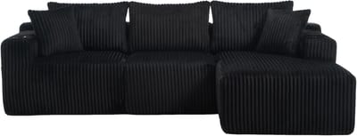 Modulaire bank set met chaise longue & 2-zitsbank, zacht koeiedoek, met 5 kussens, zijzakken & drankhouders, hoogdicht schuim, DIY-combinatie, ideaal voor woonkamer, appartement & studio-Zwart