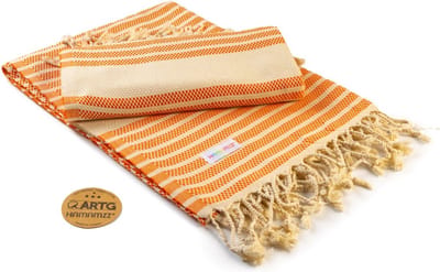 ARTG® Hamamzz - Hamamdoek - Original Bodrum De Luxe - Oranje/Creme - 100 x 180 cm - AR055