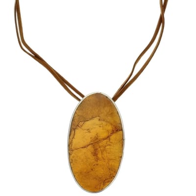 Behave - Ketting met ovale bruine schelp hanger - 43 cm (verlengketting 6,5 cm)