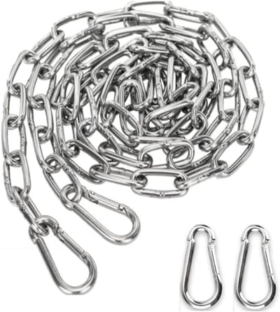 RVS ketting 3 mm met 2 karabiners voor het ophangen van een hangmat - maximale belasting 90 kg, 1.5 m lang, duurzaam en roestvrij
