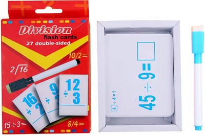 Decopatent - Flashcards Ik leer Rekenen DEELSOMMEN (:) - 27x Schrijfkaarten uitwisbaar Deel Sommen Leren - Met Stift - Leerzame Educatieve Spellen - Groep 3/4/5 - Educatief Speelgoed 4/5/6/7/8 jaar - Oefenen en leren rekenen - Montessori Speelgoed