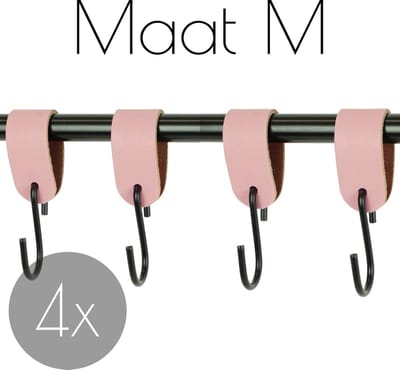 4x Leren S-haak hangers - Handles and more® | ZACHTROZE - maat M  (Leren S-haken - S haken - handdoekkaakje - kapstokhaak - ophanghaken)