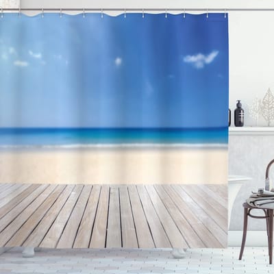 ABAKUHAUS Strand Pathway Douchegordijn – 175x240 cm – Blauw Crème Taupe – waterafstotend