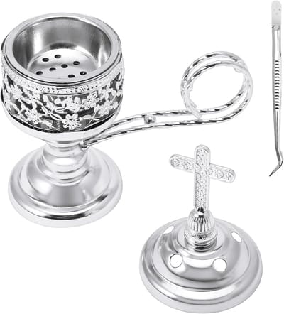Famanu - Zilverkleurige metalen wierookhouder, brander voor aromatherapie, yoga en meditatie
