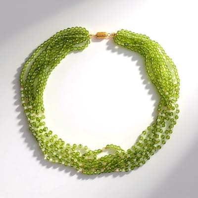 Cavill - 925 Sterling Zilver Ketting - 18K Goud Verguld - Peridoot 2,99 ct, Maansteen & Hematiet - Elegant Groene Edelsteen Ketting - Meerlaags Design