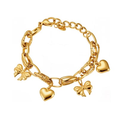 Sorprese Armband - Heart & Bow Charm Design - Stainless Steel - Goudkleurig - Verstelbaar - Armband Dames - Cadeau Voor Haar - Model P
