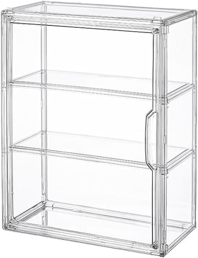 KZQ Transparante, drielaagse vitrinekast van acryl met magnetische deur, stofvrije wandvitrine, geschikt voor verzamelobjecten en actiefiguren.