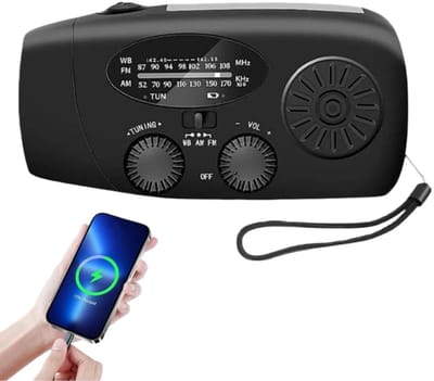 Noodradio - Solar Opwindbaar - 2000mAh - Solar powerbank - Zonneenergie - Survival Noodpakket - Zaklamp Oplaadbaar - Noodpakket - Noodrantsoen - Zwart