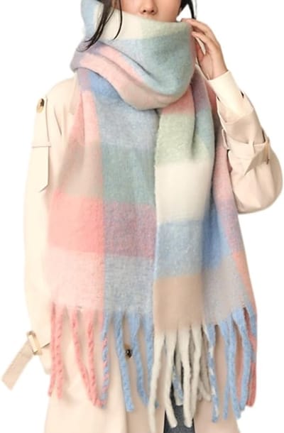 Dames Sjaal - Wintersjaal - Dikke Winter Sjaal - Warm en Gezellig - Gebreid - Extra Dikke Geruite Sjaal - Lang - Groot - Geruite Sjaal - Kleur Blok - Regenboog Geruit - Pluche - Dames Nekwarmer - Dames Sjaal - 240 cm