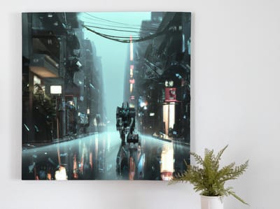 Electric wanderer navigating the futuristic metropolis | Electric Wanderer: Navigating the Futuristic Metropolis | Kunst - 100x100 centimeter op Forex | Foto op Forex