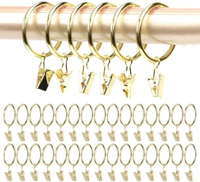 Dailygoods- Gordijnringen 30 Stuks - Gouden Ringen met Haken - 32 mm Binnendiameter - Clips voor Gordijnen - Luxe Design - Veelzijdig Gebruik - Gordijnhaak