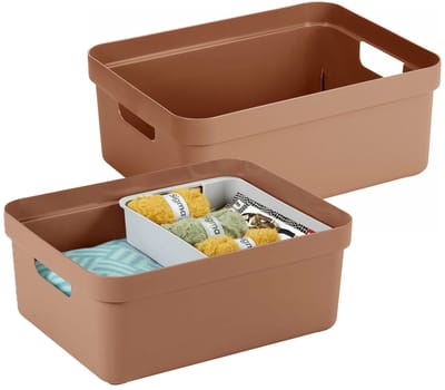 Sunware opbergbox Sigma - 2x - kunststof - 24 liter - terra - opberg dozen/bakken - opbergers - 45 x 35 x 18 cm