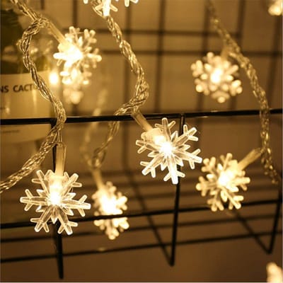 MUPOO Sneeuwvlok Kerstverlichting – 3M 20LED Fairy Lights Batterij Met Twinkelend Effect – Waterdichte Sneeuwvlok Lichtslinger Voor Binnen & Buiten, Raamdecoratie, Slaapkamer, Kerstboom & Feestdecoratie – Warm Wit 3-Pack (3 Stuks)