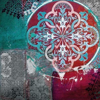 Safaary - Aziatische Schilderij Mandala Rood Turquoise