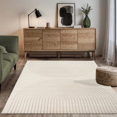 the carpet Elisa – zacht hoogpolig woonkamer vloerkleed, modern design tapijt met geometrisch patroon, crème, 80 x 150 cm