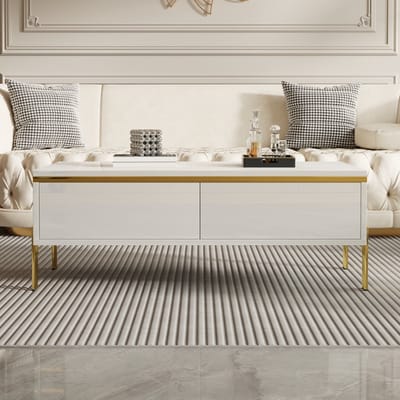 MODFU Salontafel - Dubbele Opberglades - Modern - Woonkamer - Spaanplaat - Wit - 100 X 50 X 36 Cm